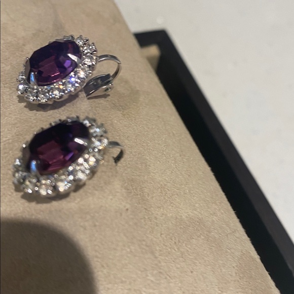 Elegant Silver And Purple Crystal stone Clip On Earrings - Picture 3 of 6
